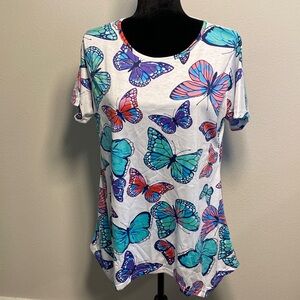 Metropolitan Medium Boho Butterflies Sharktail Hem Knit Tunic- Handkerchief Top